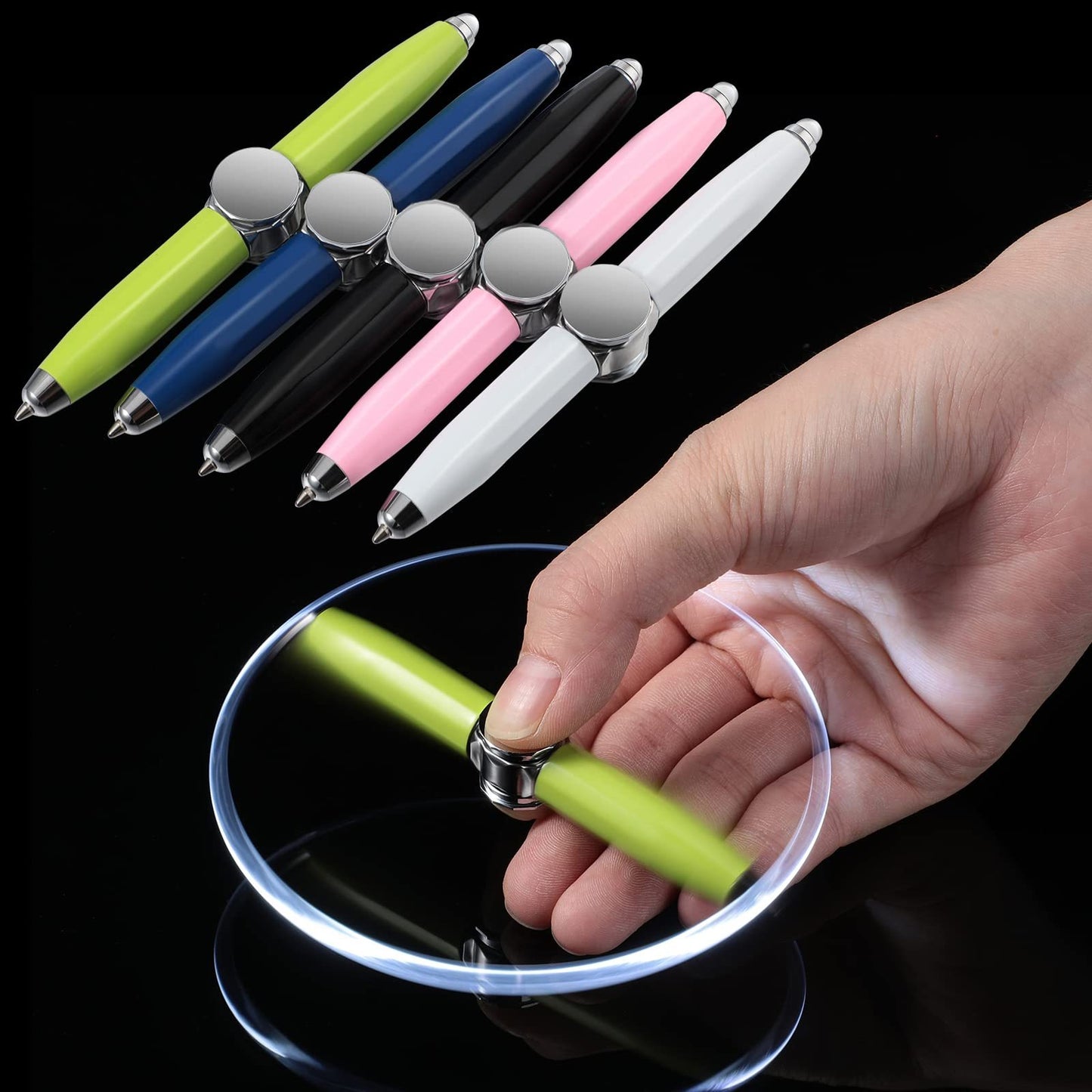 Lilium Star - Multi-Function LED Pen with Spinning Gyro, Metal Ballpoint, for Office and School