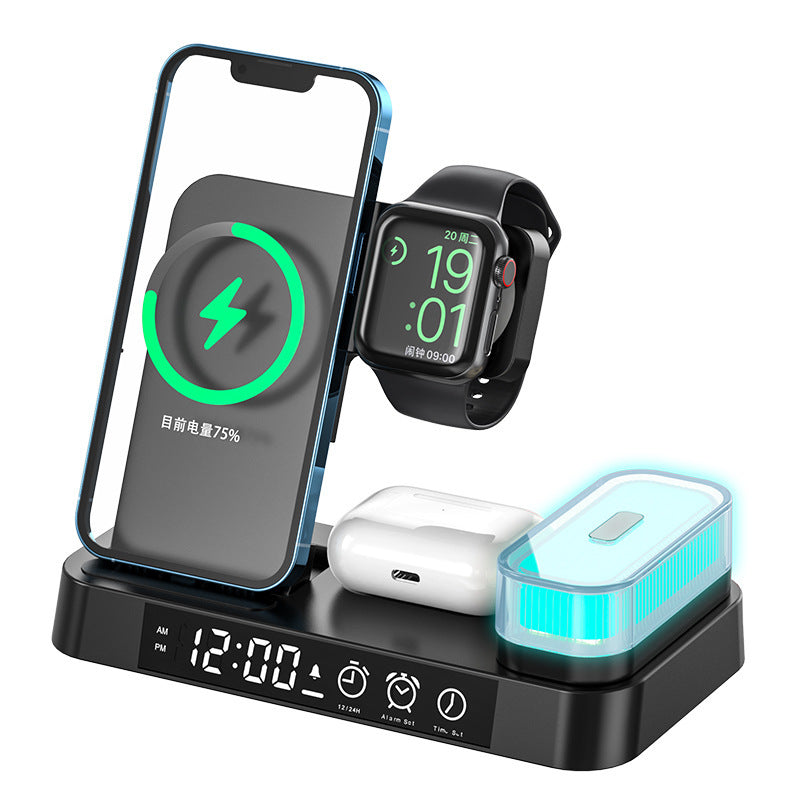 Lilium Star - 4-in-1 Wireless Charging Station with Alarm Clock, Foldable Stand, and RGB Night Light
