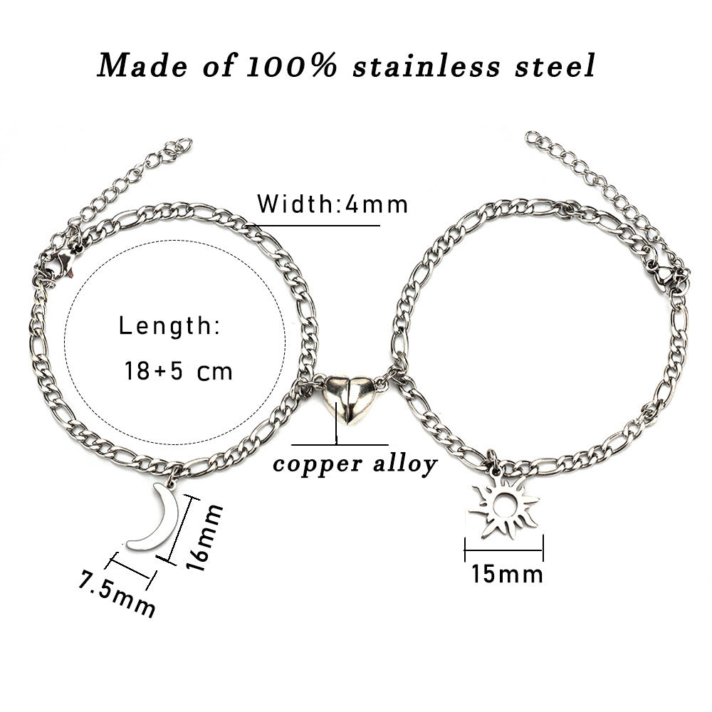 Lilium Star - Sun and Moon Heart Magnet Bracelet for Couples