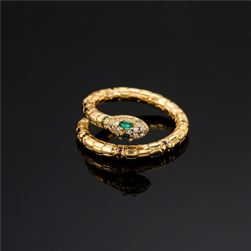Lilium Star - Fashion Gold Snake Ring for Women, Adjustable with Shiny Cubic Zirconia, Elegant Wedding Jewelry Gift