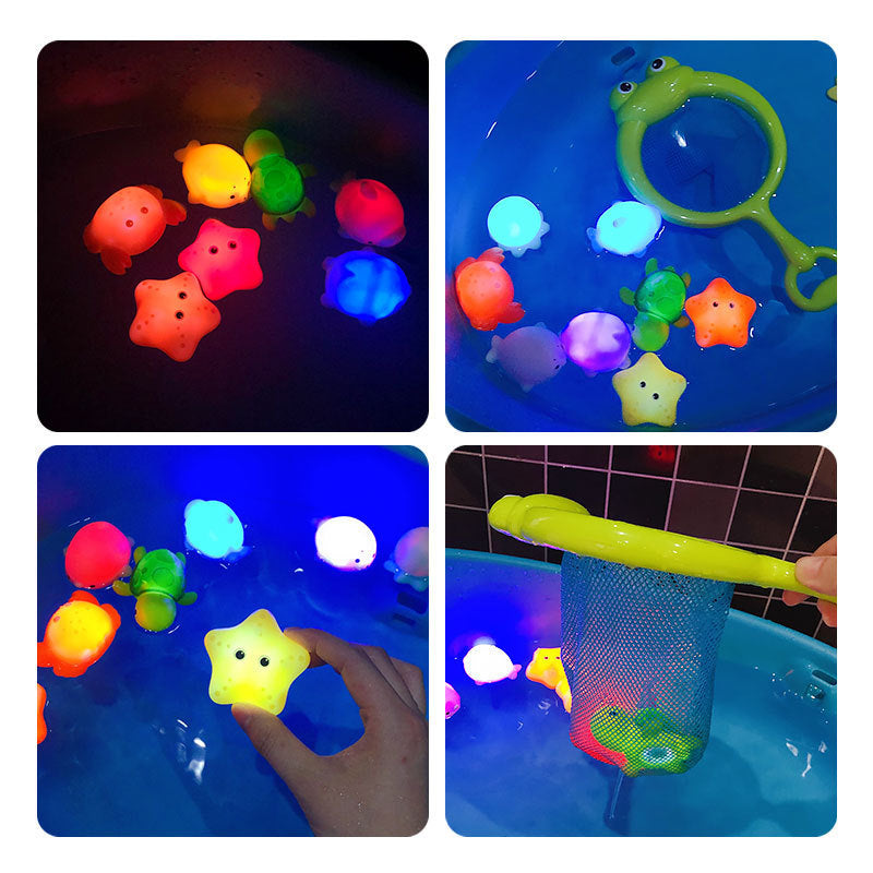 Lilium Star - Baby Bath Toy Set, Floating Soft Rubber Animals with Light-Up Frogs, Fun Water Play Gift for Kids