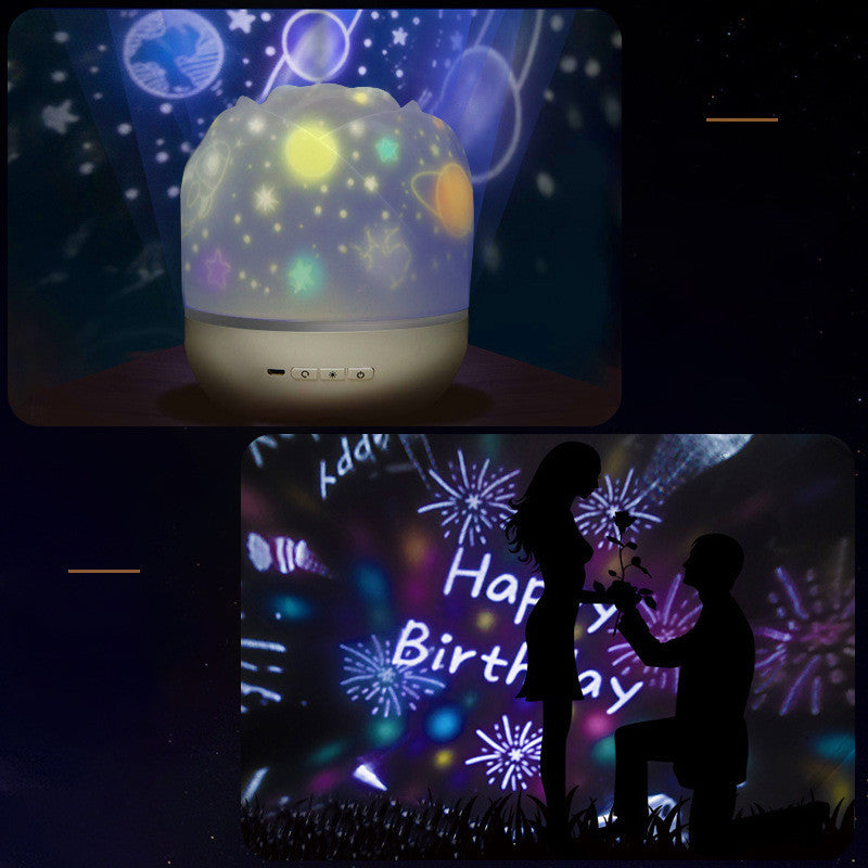 Lilium Star - Music Projector Night Light with Bluetooth Speaker, Rechargeable LED Lamp with Rotating Starry Sky and Colorful Flashing Lights