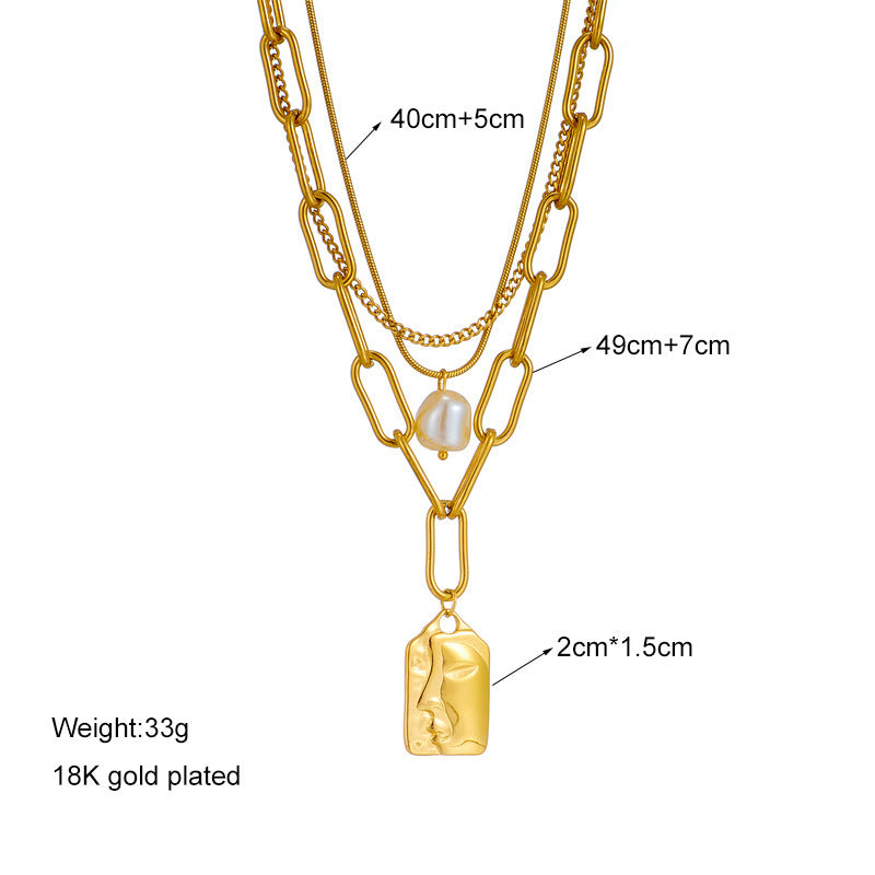 Lilium Star - Fashion Jewelry Layered Face Portrait Chain Choker Necklace Elegant Pearls Pendant Necklace for Women Jewelry Accessories