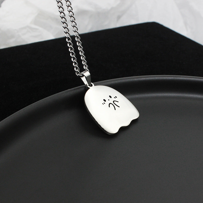 Lilium Star - Cute Stainless Steel Ghost Couple Necklace, Kawaii Cat Pendant for Lovers and Friends