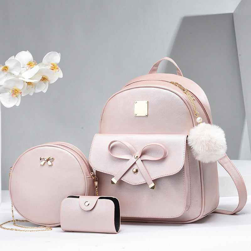 Lilium Star - Fashion Women's Bags PU Bow Composite Bag Young Girl Student Cute Shoulders Backpack Crossbody Bags Coin Purse