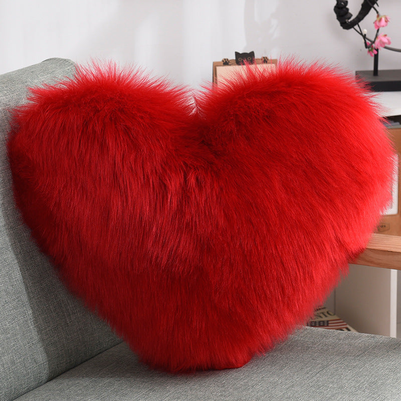 Lilium Star - Throw Pillows Heart Shape Long Plush Fluffy Shaggy Cushion Cover Sofa Cushions Decorative Pillow Covers Pillowcase White