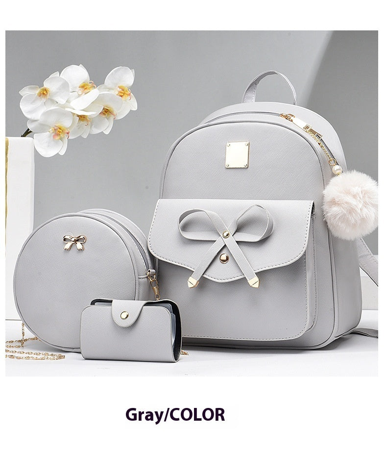 Lilium Star - Fashion Women's Bags PU Bow Composite Bag Young Girl Student Cute Shoulders Backpack Crossbody Bags Coin Purse
