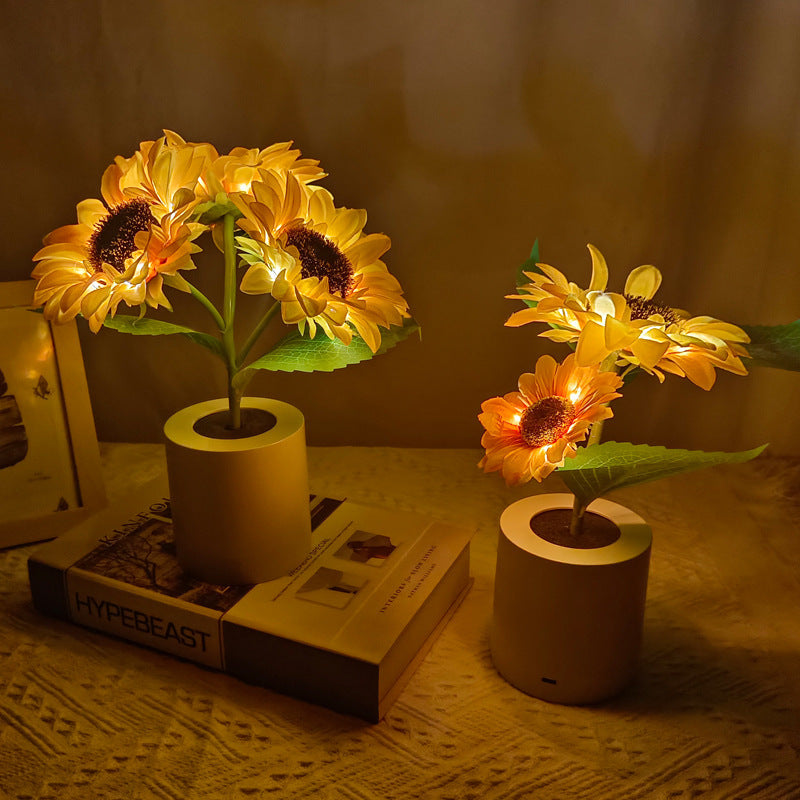 Lilium Star - Rechargeable Sunflower Led Simulation Night Light Table Lamp Simulation Flowers Decorative Desk Lamp For Resturaunt Hotel Wedding Gift