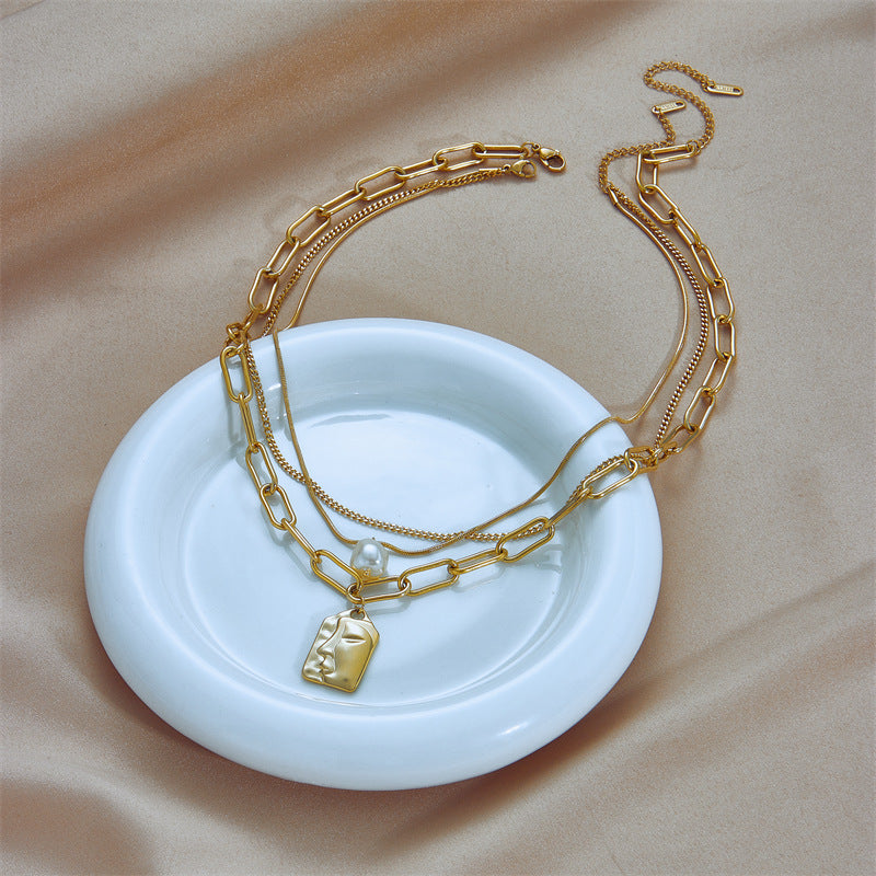 Lilium Star - Fashion Jewelry Layered Face Portrait Chain Choker Necklace Elegant Pearls Pendant Necklace for Women Jewelry Accessories