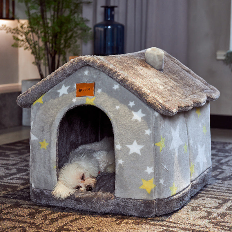 Lilium Star - Foldable Dog House Pet Cat Bed Winter Dog Villa Sleep Kennel Removable Nest Warm Enclosed Cave Sofa Pets Supplies