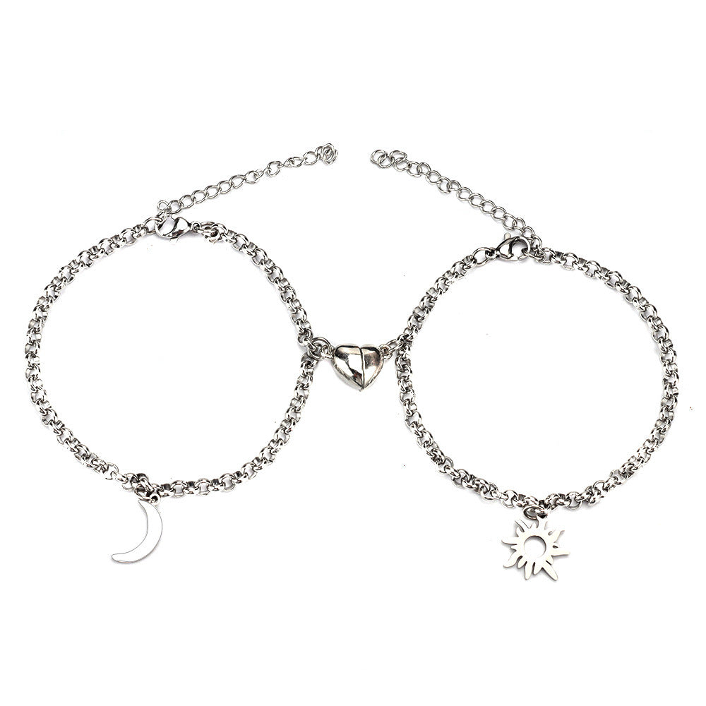 Lilium Star - Sun and Moon Heart Magnet Bracelet for Couples