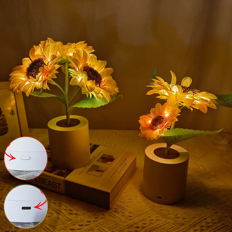 Lilium Star - Rechargeable Sunflower Led Simulation Night Light Table Lamp Simulation Flowers Decorative Desk Lamp For Resturaunt Hotel Wedding Gift