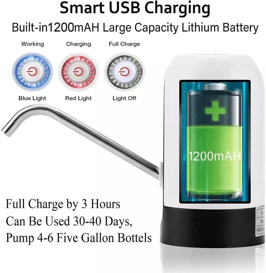 Lilium Star - Automatic Electric Water Dispenser for 5-Gallon Bottles, USB Rechargeable Universal Pump