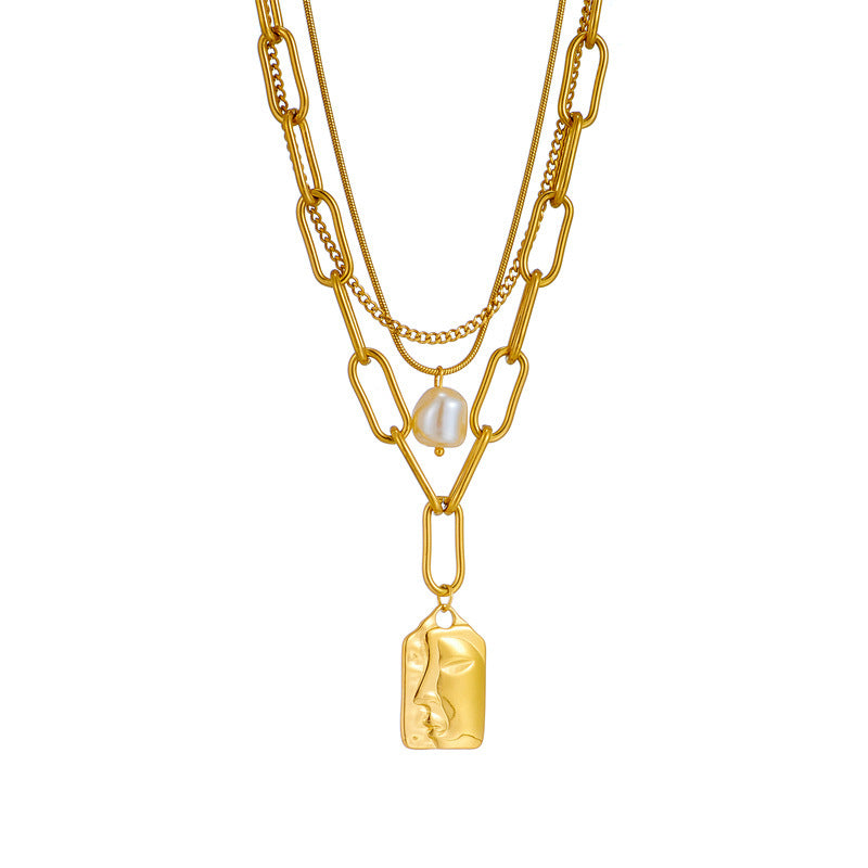 Lilium Star - Fashion Jewelry Layered Face Portrait Chain Choker Necklace Elegant Pearls Pendant Necklace for Women Jewelry Accessories