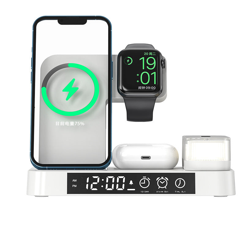 Lilium Star - 4-in-1 Wireless Charging Station with Alarm Clock, Foldable Stand, and RGB Night Light