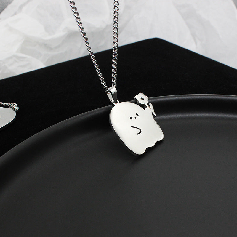 Lilium Star - Cute Stainless Steel Ghost Couple Necklace, Kawaii Cat Pendant for Lovers and Friends