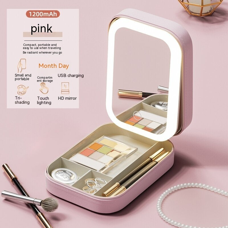 Lilium Star - Makeup Storage Box with LED Light Mirror Portable Travel Organizer
