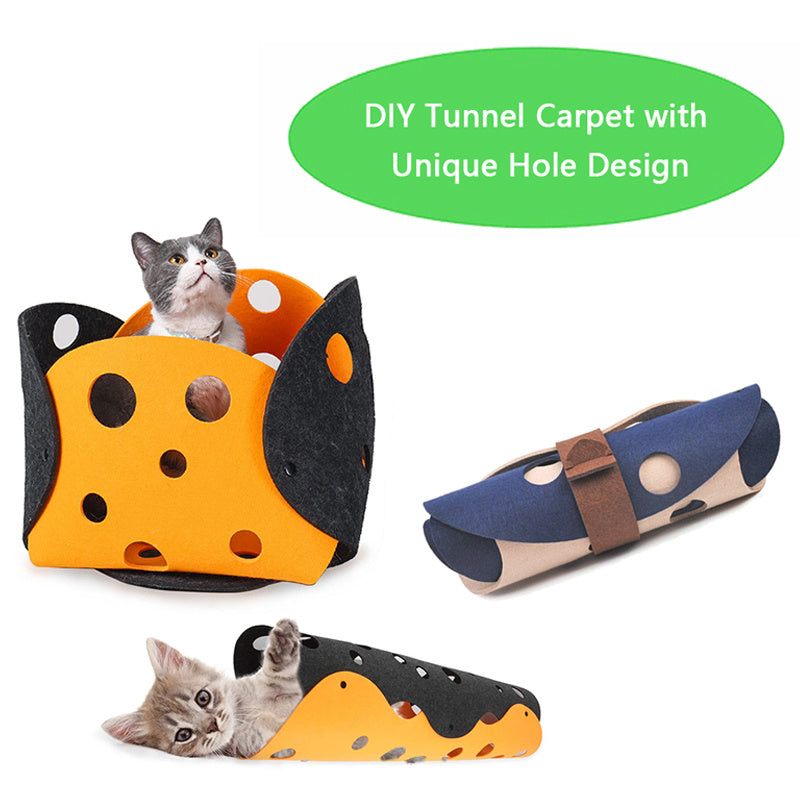 Lilium Star - Cat Tunnel Cat Toy Felt Pom Splicing Deformable Kitten Nest Collapsible Tube House Tunnel Interactive Pet Toy Cat Accessories