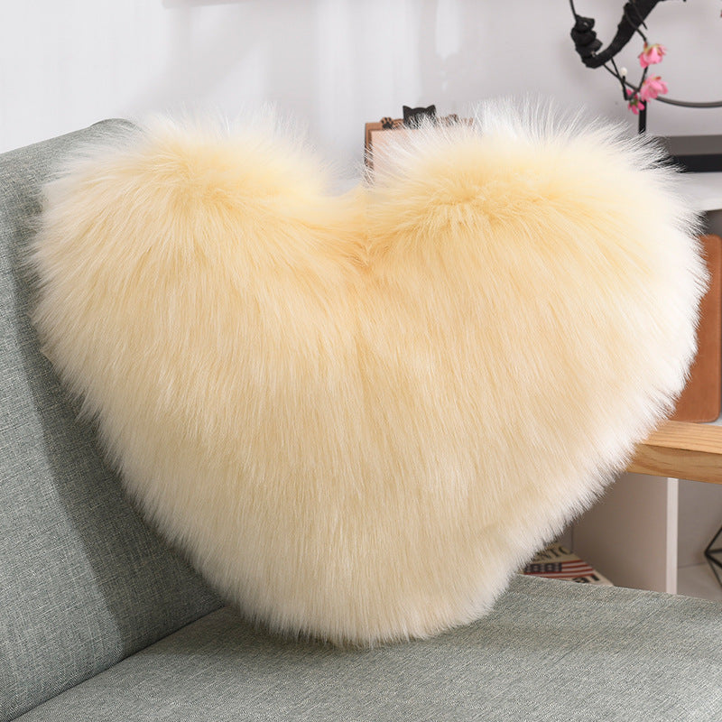 Lilium Star - Throw Pillows Heart Shape Long Plush Fluffy Shaggy Cushion Cover Sofa Cushions Decorative Pillow Covers Pillowcase White