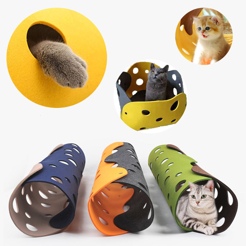 Lilium Star - Cat Tunnel Cat Toy Felt Pom Splicing Deformable Kitten Nest Collapsible Tube House Tunnel Interactive Pet Toy Cat Accessories