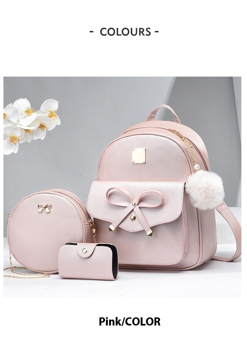 Lilium Star - Fashion Women's Bags PU Bow Composite Bag Young Girl Student Cute Shoulders Backpack Crossbody Bags Coin Purse