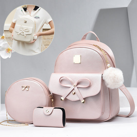 Lilium Star - Fashion Women's Bags PU Bow Composite Bag Young Girl Student Cute Shoulders Backpack Crossbody Bags Coin Purse