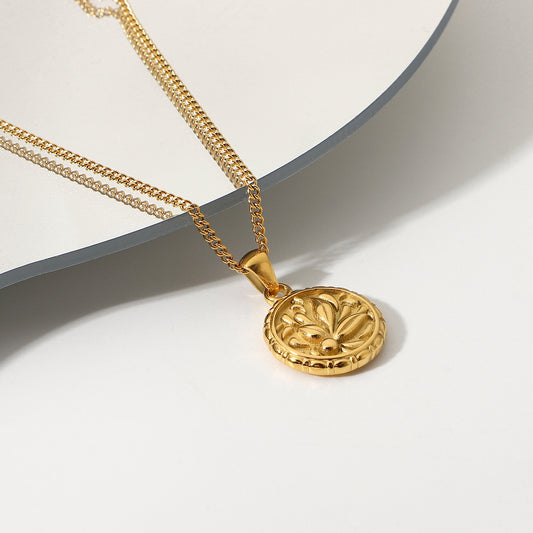 Lilium Star - 18K Gold Plated Flower Coin Pendant Necklace