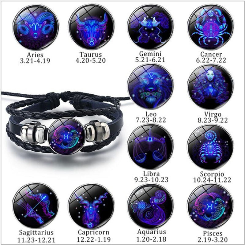 Lilium Star - 12 Constellations Luminous Bracelet | Fashion Nightlight Punk Style Starry Sky Bracelet for Men, Women, and Children