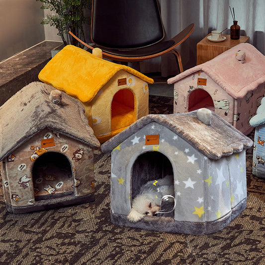 Lilium Star - Foldable Dog House Pet Cat Bed Winter Dog Villa Sleep Kennel Removable Nest Warm Enclosed Cave Sofa Pets Supplies