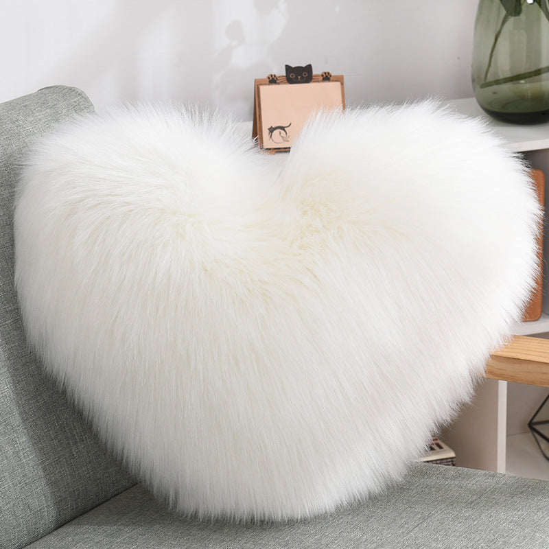 Lilium Star - Throw Pillows Heart Shape Long Plush Fluffy Shaggy Cushion Cover Sofa Cushions Decorative Pillow Covers Pillowcase White