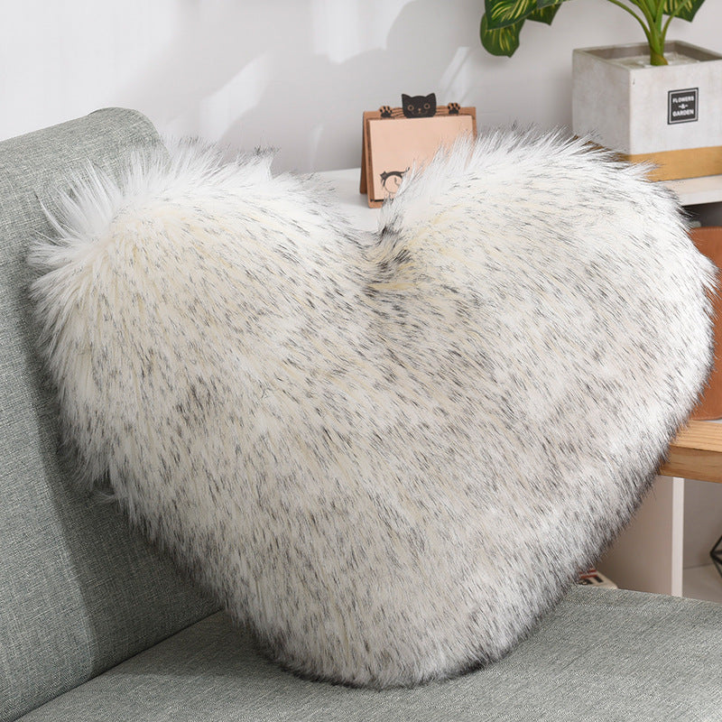 Lilium Star - Throw Pillows Heart Shape Long Plush Fluffy Shaggy Cushion Cover Sofa Cushions Decorative Pillow Covers Pillowcase White