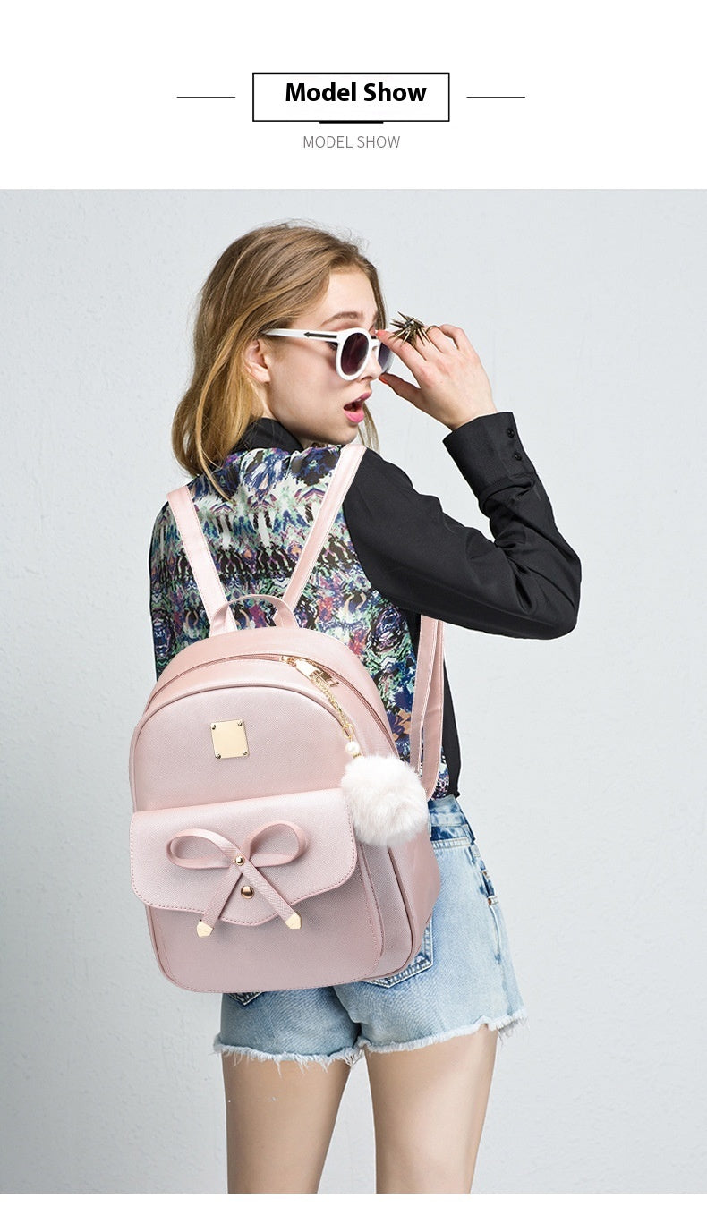 Lilium Star - Fashion Women's Bags PU Bow Composite Bag Young Girl Student Cute Shoulders Backpack Crossbody Bags Coin Purse