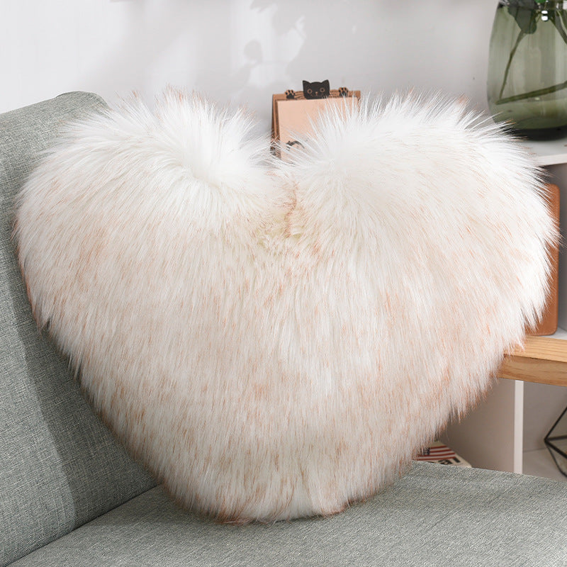 Lilium Star - Throw Pillows Heart Shape Long Plush Fluffy Shaggy Cushion Cover Sofa Cushions Decorative Pillow Covers Pillowcase White