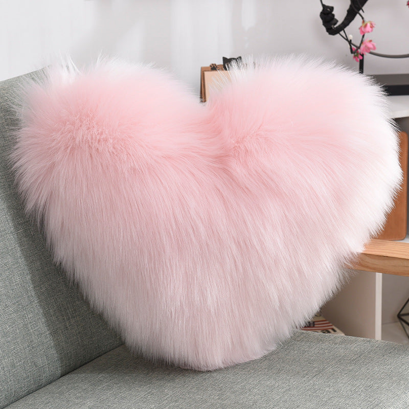 Lilium Star - Throw Pillows Heart Shape Long Plush Fluffy Shaggy Cushion Cover Sofa Cushions Decorative Pillow Covers Pillowcase White