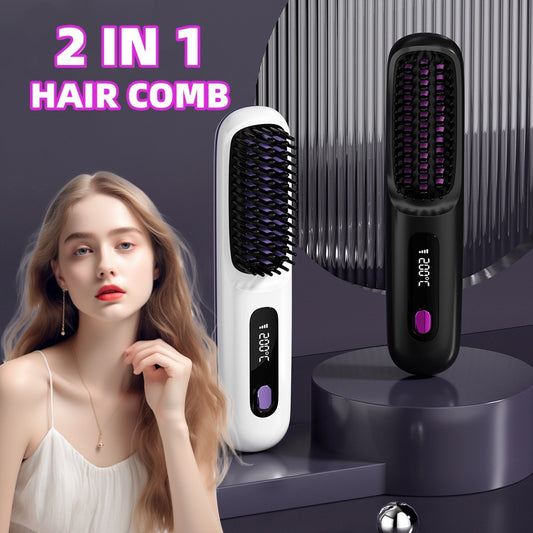 Lilium Star - 2 in 1 Hair Straightening Comb For Professional Curls and Styling