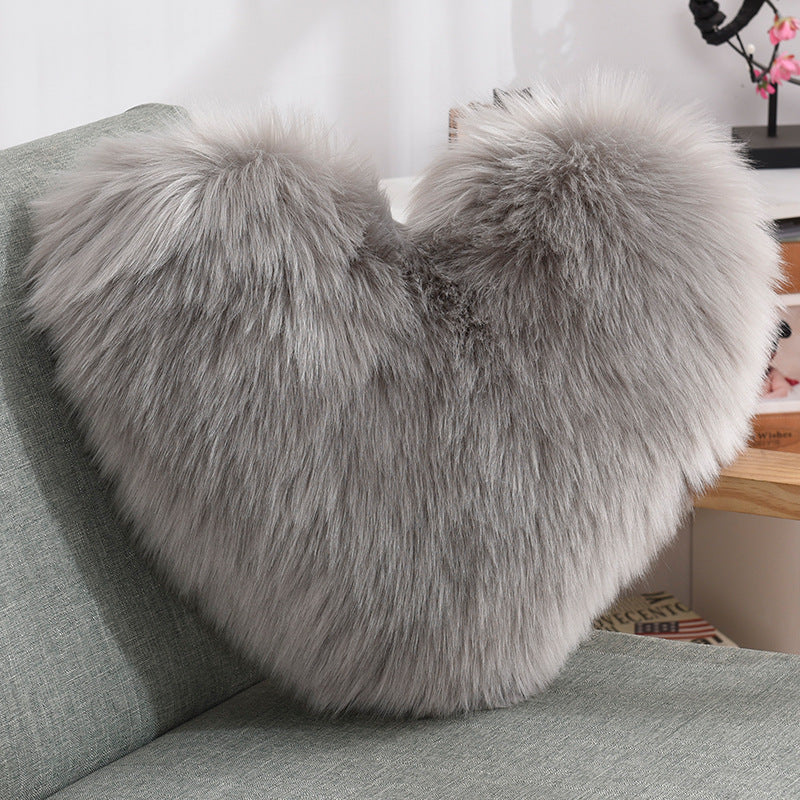 Lilium Star - Throw Pillows Heart Shape Long Plush Fluffy Shaggy Cushion Cover Sofa Cushions Decorative Pillow Covers Pillowcase White