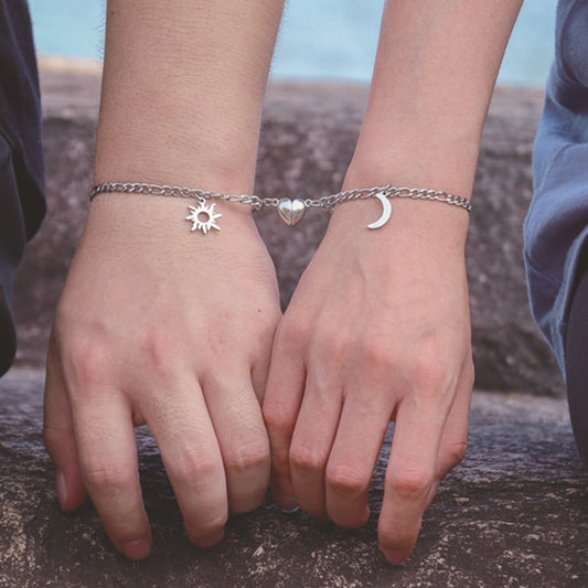 Lilium Star - Sun and Moon Heart Magnet Bracelet for Couples