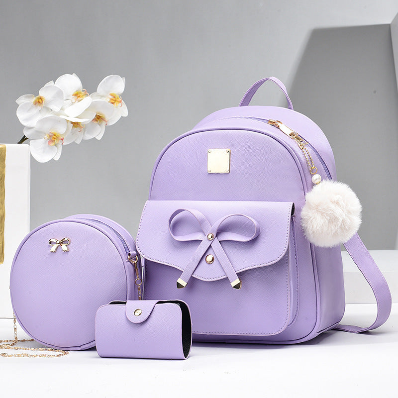 Lilium Star - Fashion Women's Bags PU Bow Composite Bag Young Girl Student Cute Shoulders Backpack Crossbody Bags Coin Purse