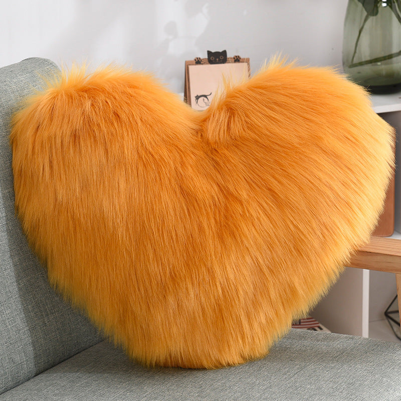 Lilium Star - Throw Pillows Heart Shape Long Plush Fluffy Shaggy Cushion Cover Sofa Cushions Decorative Pillow Covers Pillowcase White